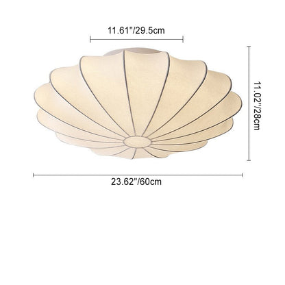 Traditional Japanese Bell Shape Metal Silk 1/3-light Semi-flush Mount Ceiling Light for Living Room
