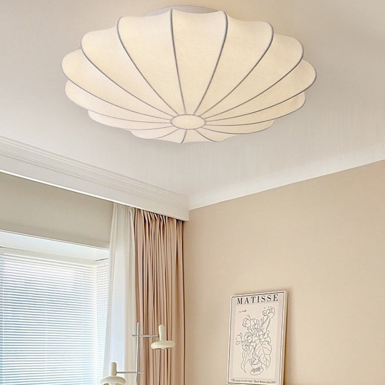 Traditional Japanese Bell Shape Metal Silk 1/3-light Semi-flush Mount Ceiling Light for Living Room