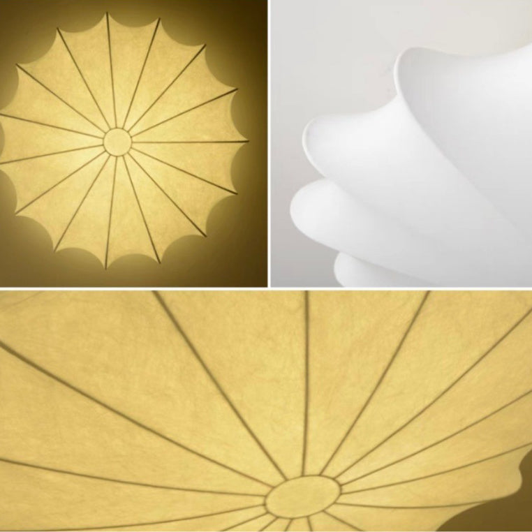 Traditional Japanese Bell Shape Metal Silk 1/3-light Semi-flush Mount Ceiling Light for Living Room