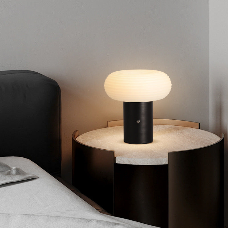Modern Minimalist Rechargeable Cylinder Base Oval PE Aluminum LED Table Lamp For Bedroom Lumendat