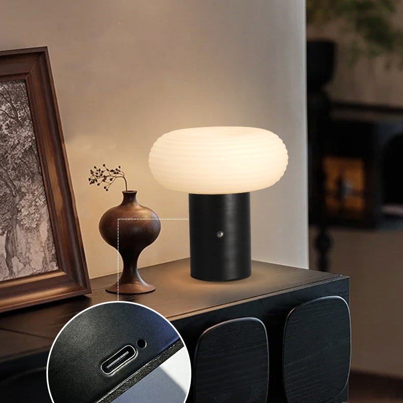 Modern Minimalist Rechargeable Cylinder Base Oval PE Aluminum LED Table Lamp For Bedroom Lumendat