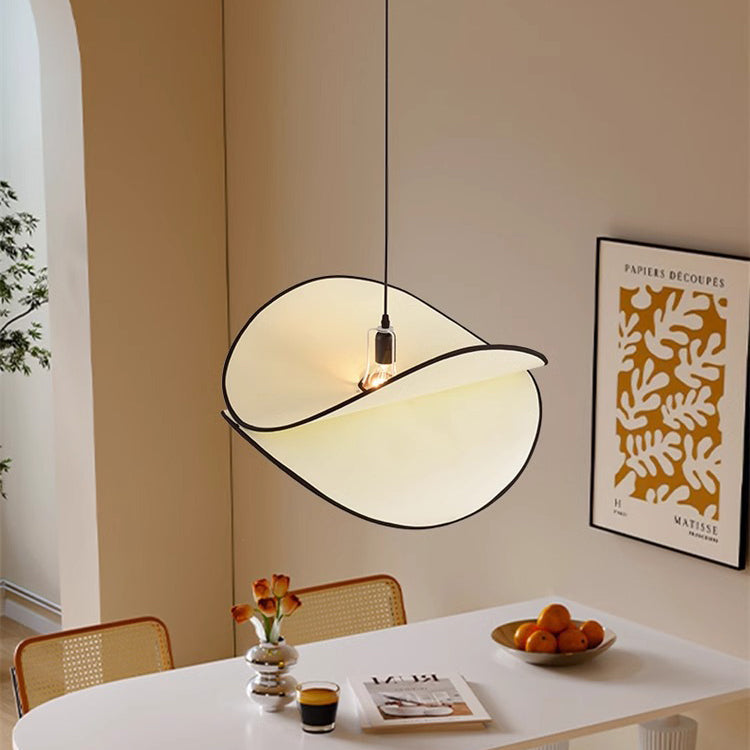 Traditional French Potato Chip Shape Iron Fabric 1-Light Pendant Light For Bedroom
