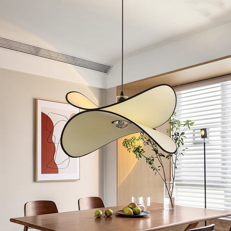 Traditional French Potato Chip Shape Iron Fabric 1-Light Pendant Light For Bedroom