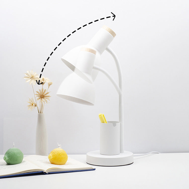 Modern Minimalist Iron Wood Adjustable Angle Pen Holder 1-Light Table Lamp For Study Lumendat