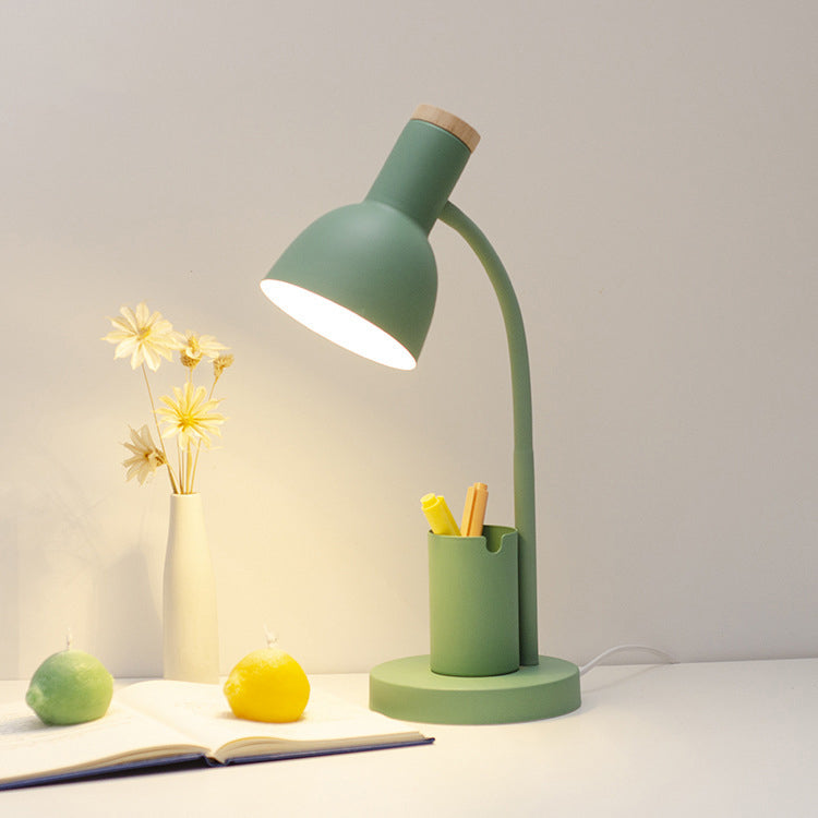 Modern Minimalist Iron Wood Adjustable Angle Pen Holder 1-Light Table Lamp For Study Lumendat