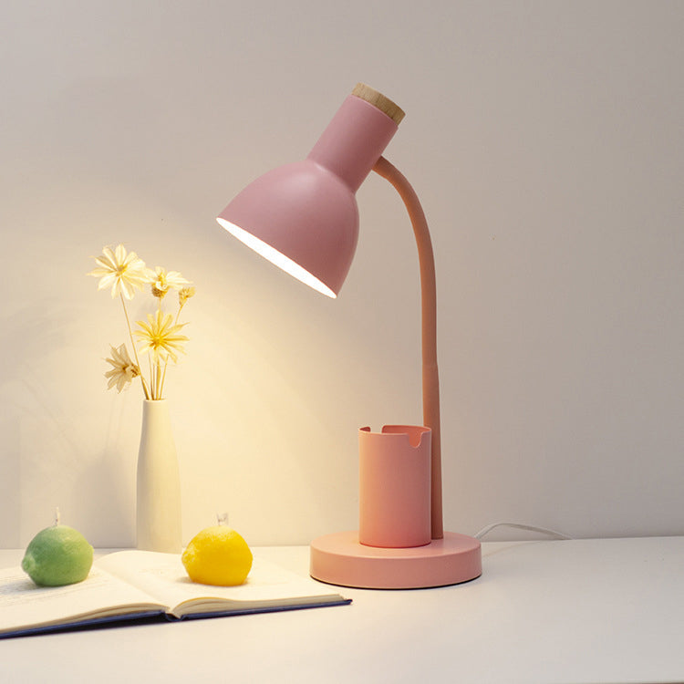 Modern Minimalist Iron Wood Adjustable Angle Pen Holder 1-Light Table Lamp For Study Lumendat