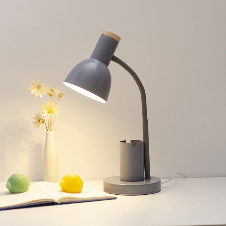 Modern Minimalist Iron Wood Adjustable Angle Pen Holder 1-Light Table Lamp For Study Lumendat