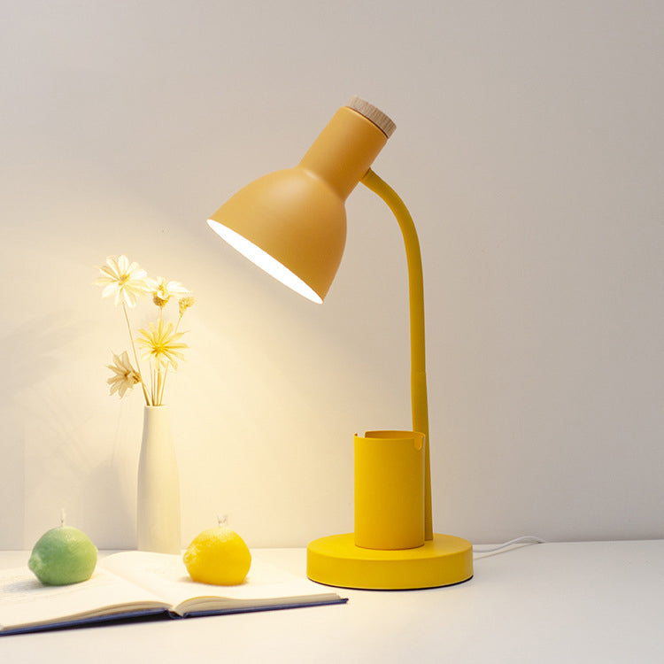 Modern Minimalist Iron Wood Adjustable Angle Pen Holder 1-Light Table Lamp For Study Lumendat