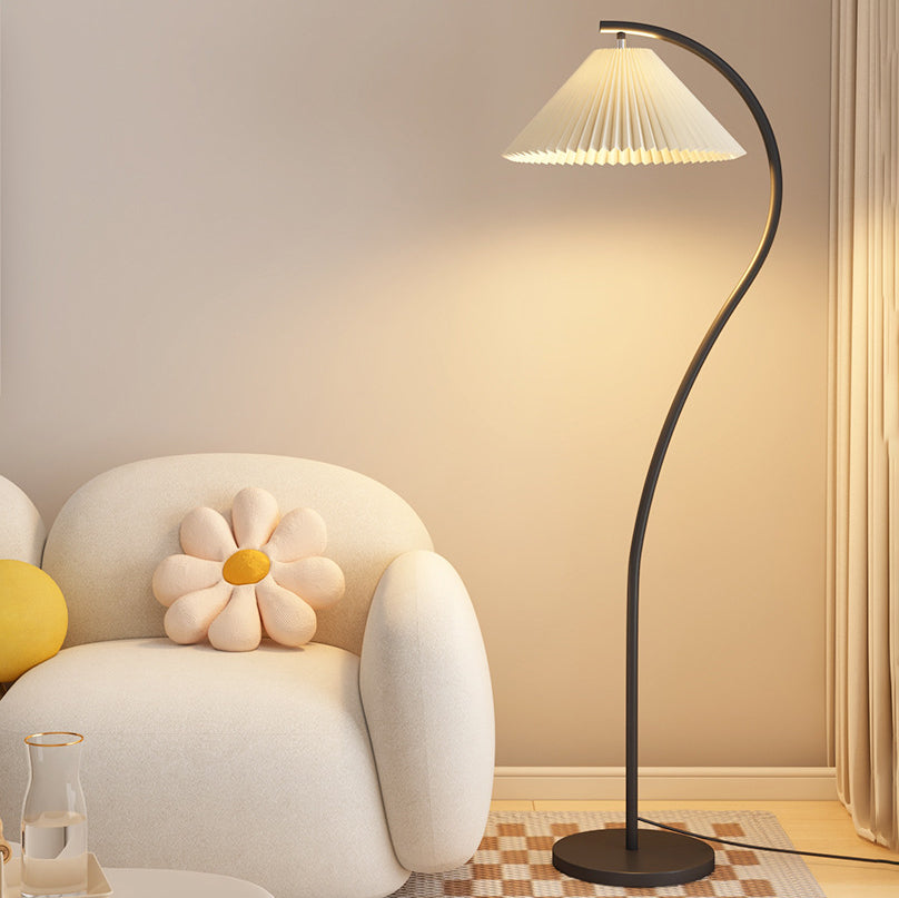 Modern Minimalist Pleated Fabric Iron 1-Light Standing Floor Lamp For Living Room Lumendat