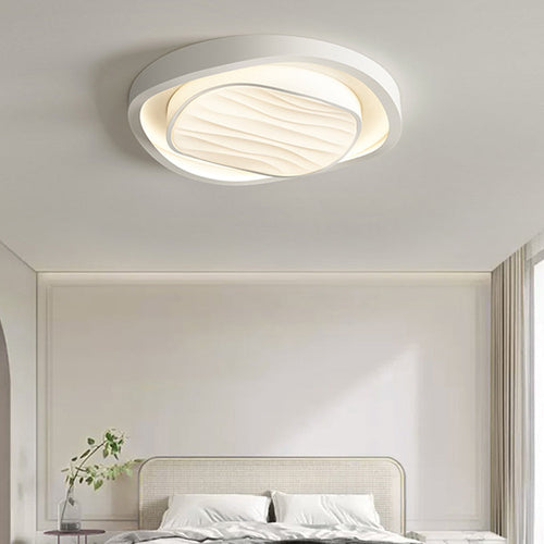 Modern Simplicity Cream Irregular Pentagon Triangle Iron Acrylic LED Flush Mount Ceiling Light For Bedroom