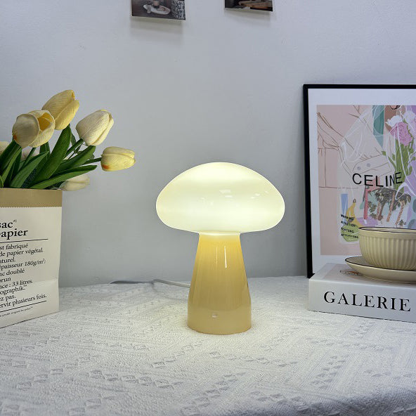 Contemporary Nordic Mushroom Shape Glass USB LED Table Lamp For Bedroom Lumendat