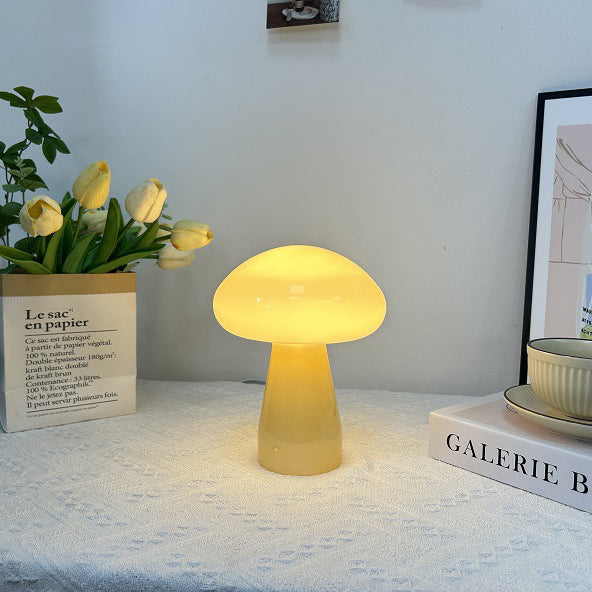 Contemporary Nordic Mushroom Shape Glass USB LED Table Lamp For Bedroom Lumendat