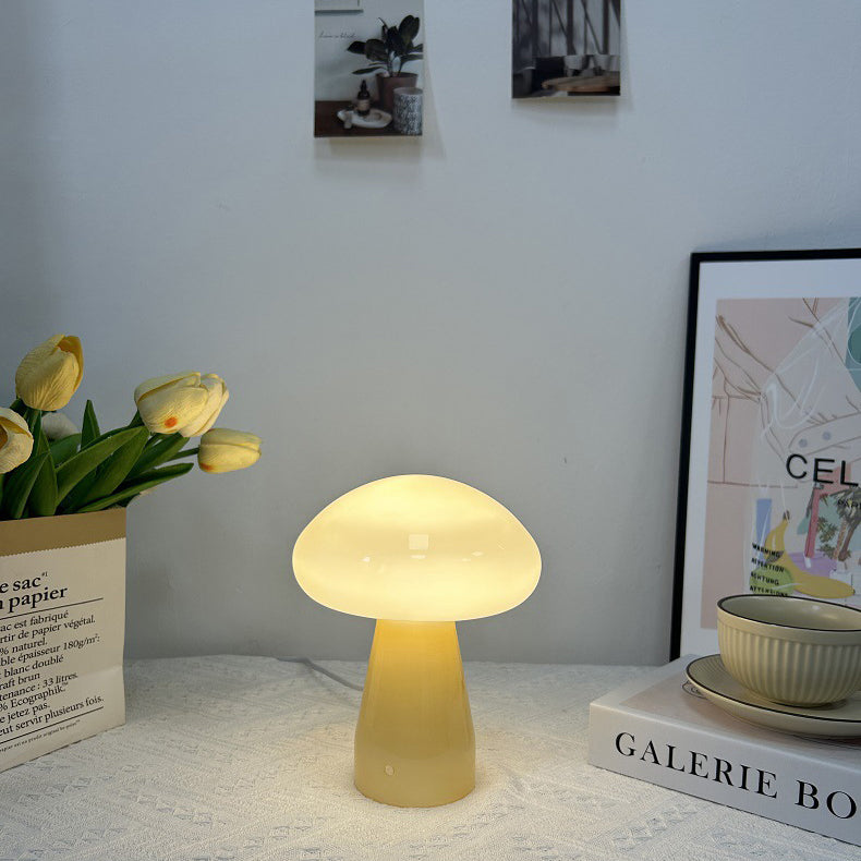 Contemporary Nordic Mushroom Shape Glass USB LED Table Lamp For Bedroom Lumendat