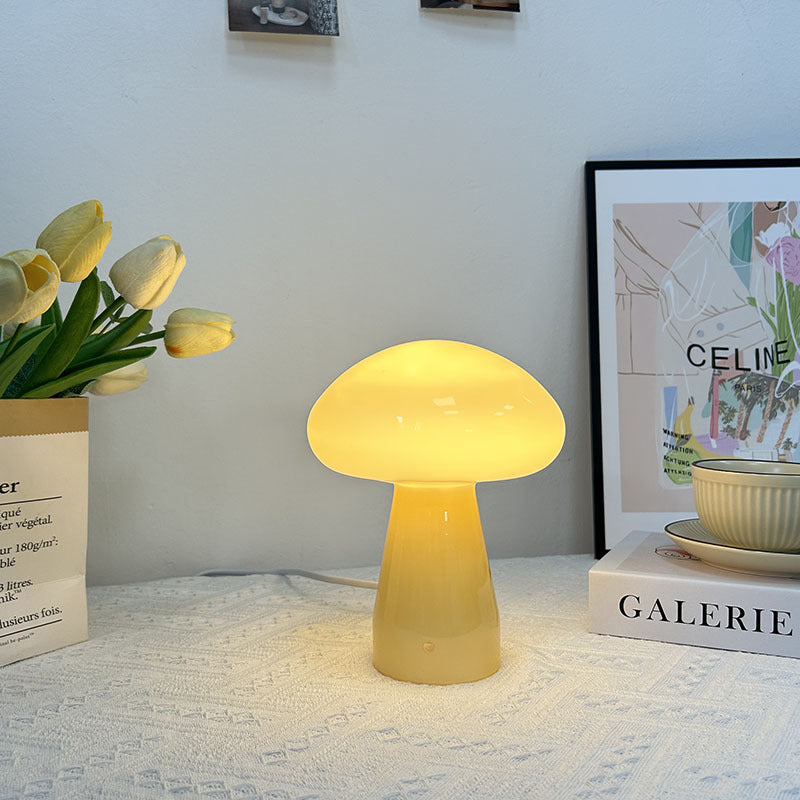 Contemporary Nordic Mushroom Shape Glass USB LED Table Lamp For Bedroom Lumendat
