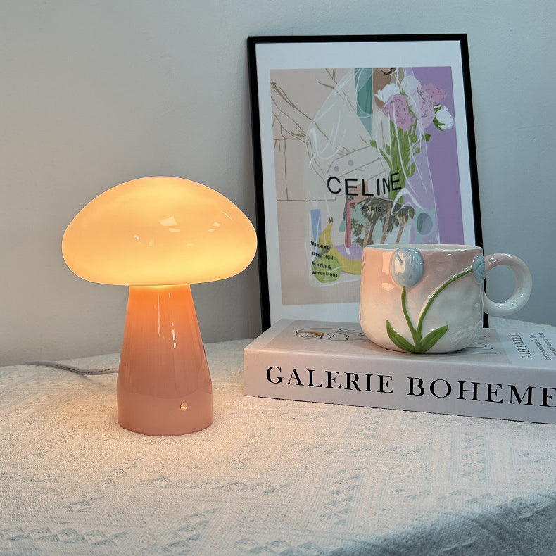 Contemporary Nordic Mushroom Shape Glass USB LED Table Lamp For Bedroom Lumendat