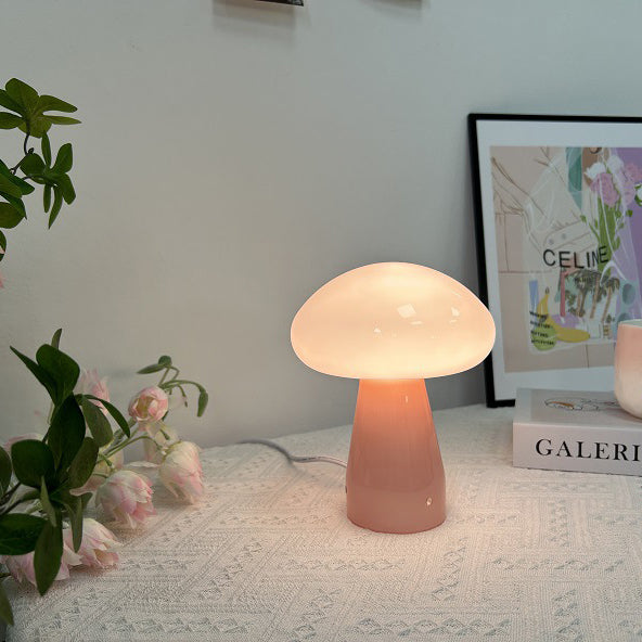 Contemporary Nordic Mushroom Shape Glass USB LED Table Lamp For Bedroom Lumendat