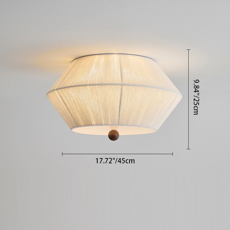 Traditional French Flying Saucer Shape Hemp Rope Wood 3-light Flush Mount Ceiling Light for Living Room