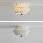Traditional French Flying Saucer Shape Hemp Rope Wood 3-light Flush Mount Ceiling Light for Living Room