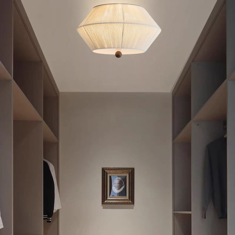 Traditional French Flying Saucer Shape Hemp Rope Wood 3-light Flush Mount Ceiling Light for Living Room