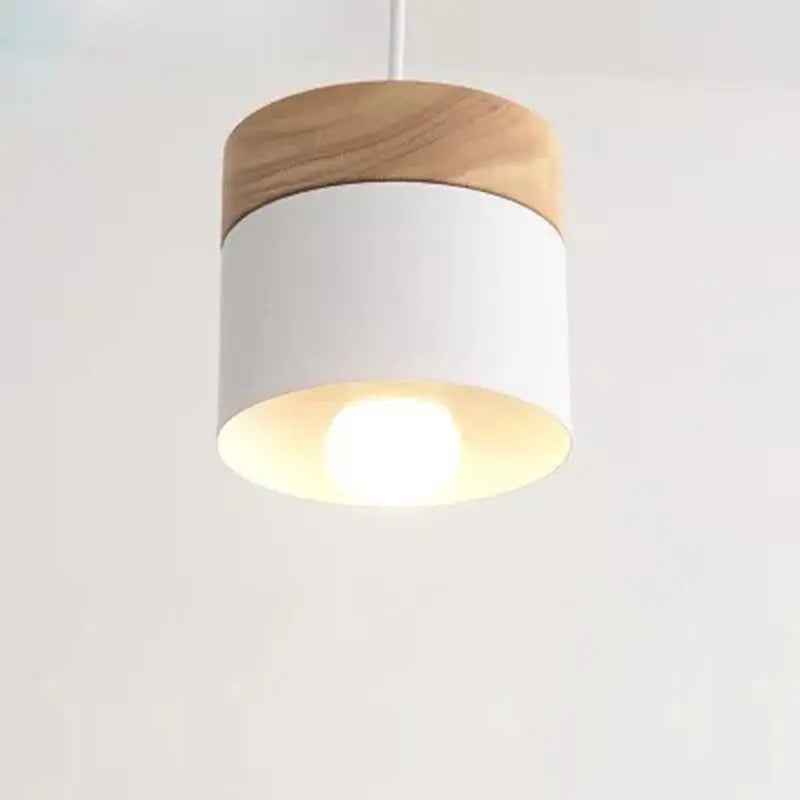 Modern Minimalist Wood Iron Round Cylinder 1-light Pendant Light for Living Room BulbSquare