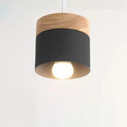 Modern Minimalist Wood Iron Round Cylinder 1-light Pendant Light for Living Room BulbSquare