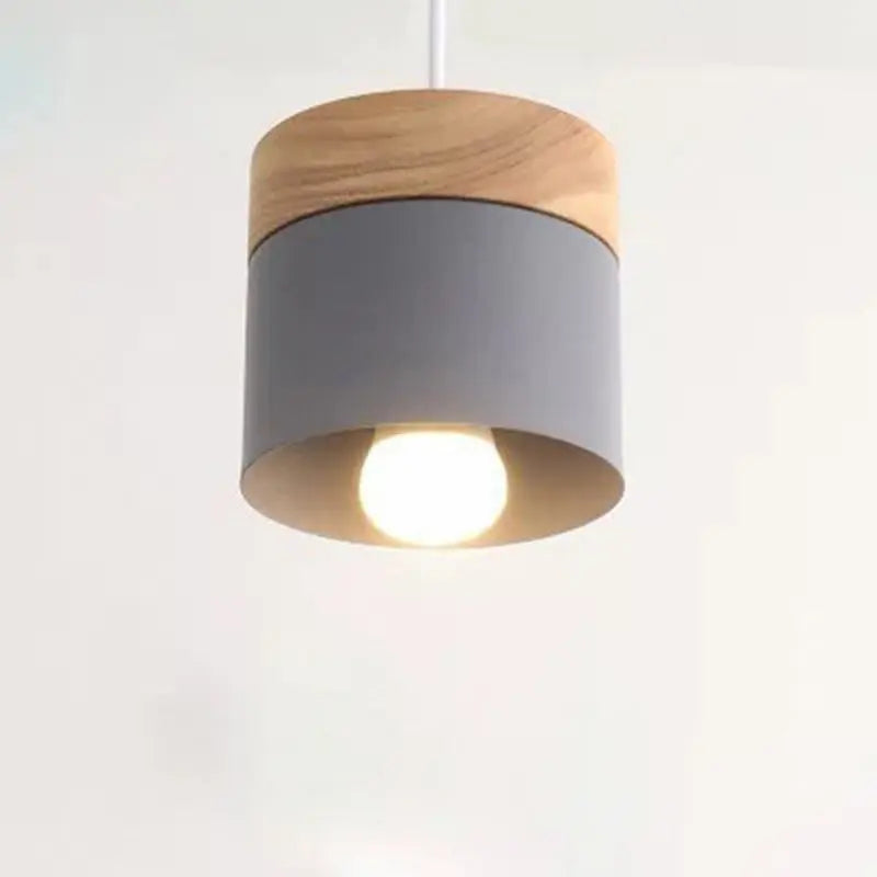 Modern Minimalist Wood Iron Round Cylinder 1-light Pendant Light for Living Room BulbSquare