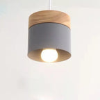 Modern Minimalist Wood Iron Round Cylinder 1-light Pendant Light for Living Room BulbSquare