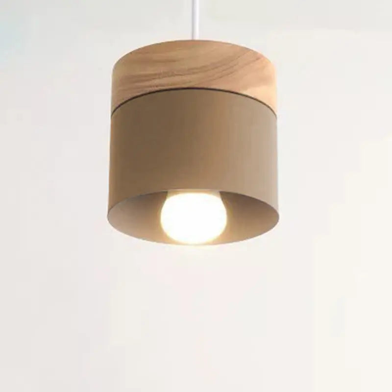 Modern Minimalist Wood Iron Round Cylinder 1-light Pendant Light for Living Room BulbSquare