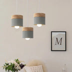 Modern Minimalist Wood Iron Round Cylinder 1-light Pendant Light for Living Room BulbSquare