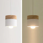 Modern Minimalist Wood Iron Round Cylinder 1-light Pendant Light for Living Room BulbSquare