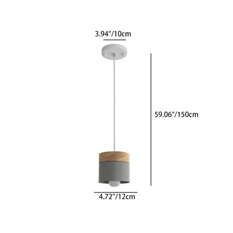 Modern Minimalist Wood Iron Round Cylinder 1-light Pendant Light for Living Room BulbSquare