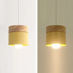 Modern Minimalist Wood Iron Round Cylinder 1-light Pendant Light for Living Room BulbSquare