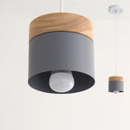 Modern Minimalist Wood Iron Round Cylinder 1-light Pendant Light for Living Room BulbSquare