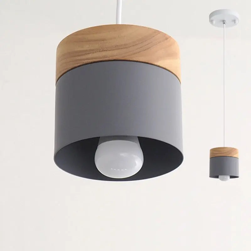 Modern Minimalist Wood Iron Round Cylinder 1-light Pendant Light for Living Room BulbSquare
