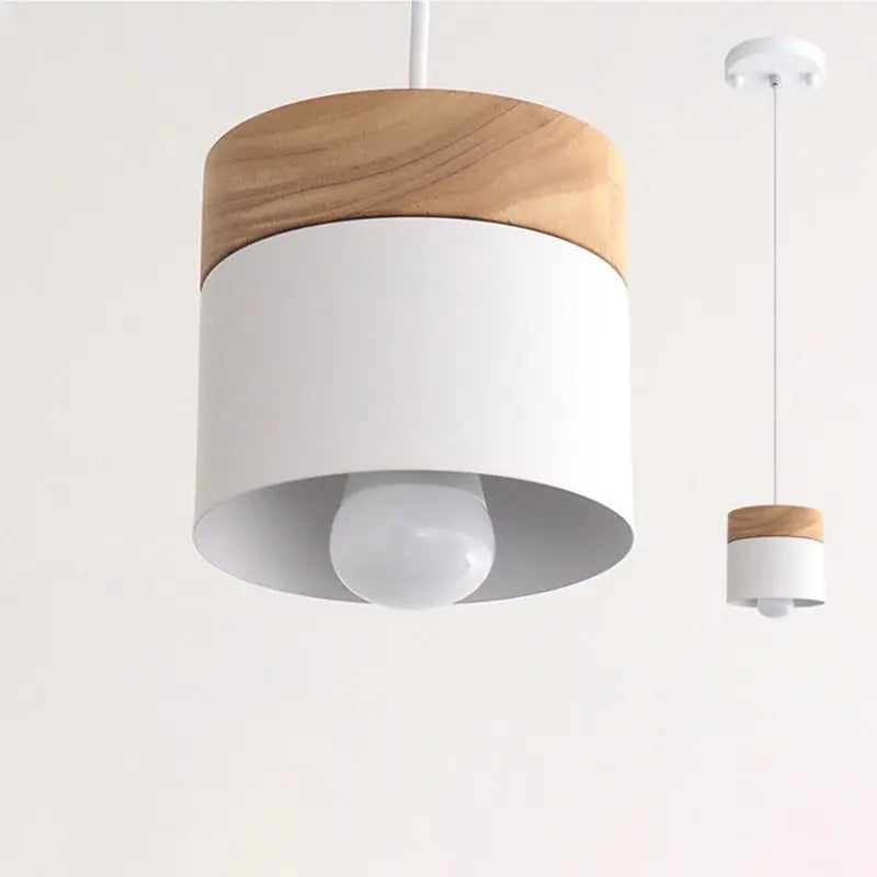 Modern Minimalist Wood Iron Round Cylinder 1-light Pendant Light for Living Room BulbSquare
