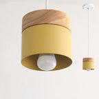 Modern Minimalist Wood Iron Round Cylinder 1-light Pendant Light for Living Room BulbSquare