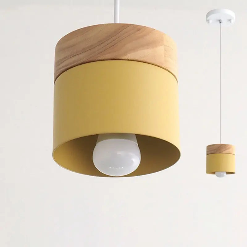 Modern Minimalist Wood Iron Round Cylinder 1-light Pendant Light for Living Room BulbSquare