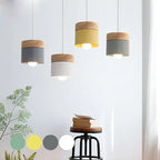 Modern Minimalist Wood Iron Round Cylinder 1-light Pendant Light for Living Room BulbSquare