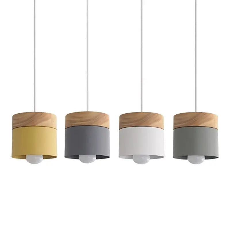 Modern Minimalist Wood Iron Round Cylinder 1-light Pendant Light for Living Room BulbSquare