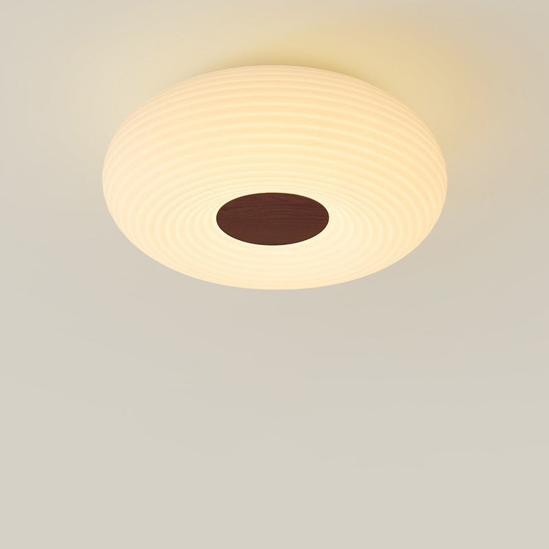 Traditional Japanese Hardware PE Round Wood Grain LED Flush Mount Ceiling Light For Living Room