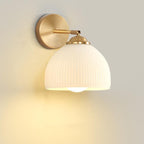 Traditional French Pull Switch Rotatable Dome Half Pleated Glass Shade Iron 1-Light Wall Sconce Lamp For Living Room