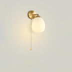 Traditional French Pull Switch Rotatable Dome Half Pleated Glass Shade Iron 1-Light Wall Sconce Lamp For Living Room