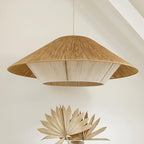 Traditional Japanese Hollowed-Out Hat Shaped Woven Hemp Rope Iron 1-Light Pendant Light For Living Room
