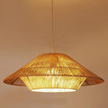 Traditional Japanese Hollowed-Out Hat Shaped Woven Hemp Rope Iron 1-Light Pendant Light For Living Room