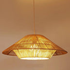 Traditional Japanese Hollowed-Out Hat Shaped Woven Hemp Rope Iron 1-Light Pendant Light For Living Room