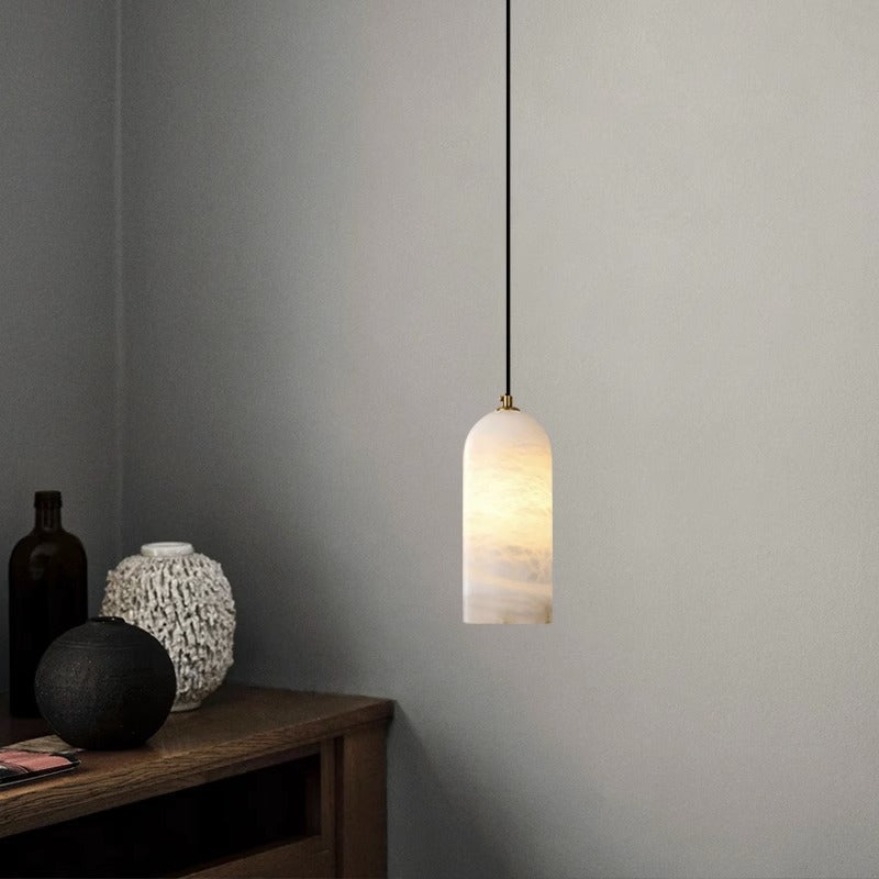 Contemporary Luxury Column Marble Brass 1-light Pendant Light for Living Room BulbSquare