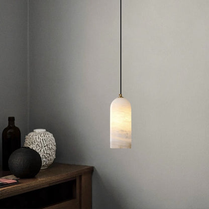 Contemporary Luxury Column Marble Brass 1-Light Pendant Light For Living Room