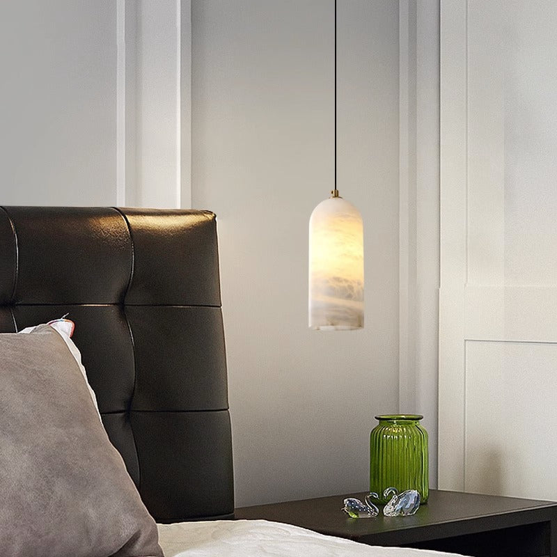 Contemporary Luxury Column Marble Brass 1-light Pendant Light for Living Room BulbSquare
