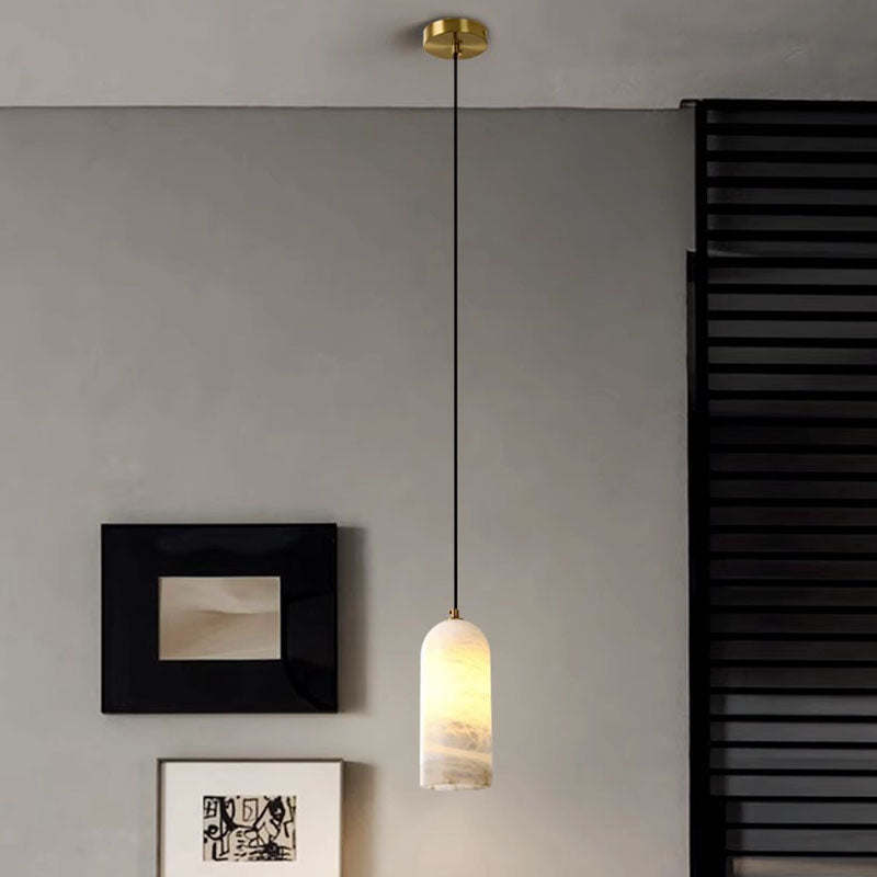 Contemporary Luxury Column Marble Brass 1-light Pendant Light for Living Room BulbSquare
