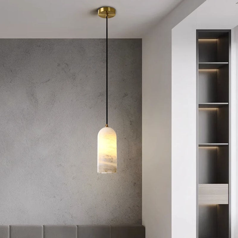 Contemporary Luxury Column Marble Brass 1-light Pendant Light for Living Room BulbSquare